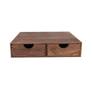 Wooden Desktop Organizer Double <b>Drawer</b> <b>Storage</b> <b>Box</b> For Office Books And Miscellaneous Items Rectangle Standing Type Solid Color - Product Image 5