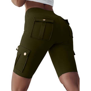 Shorts de yoga pour femmes à haute élasticité avec séchage rapide et couleur unie, pantalon de fitness de qualité supérieure avec poche cargo, logo personnalisé - Product Image 3