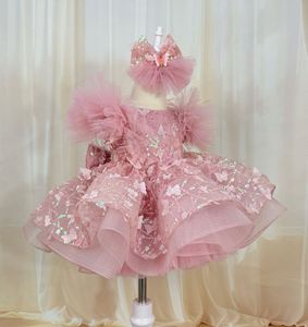 Nuovo Arrivo Personalizzato: Abito Rosa per il Primo Compleanno della Bambina <span class=keywords><strong>con</strong></span> <span class=keywords><strong>Farfalle</strong></span> 3D, Lussuoso <span class=keywords><strong>Vestito</strong></span> da Cerimonia Senza Maniche Ricamato - Product Image 2
