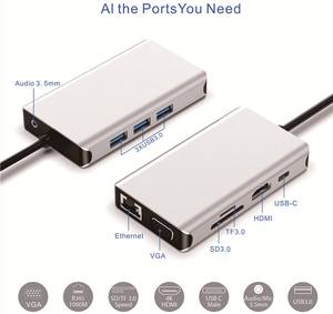 Estación de acoplamiento <span class=keywords><strong>Usb</strong></span> <span class=keywords><strong>C</strong></span> de transferencia de fecha de aluminio 10 en 1 con soporte para computadora portátil Cable combinado Vga <span class=keywords><strong>Displayport</strong></span> <span class=keywords><strong>MacBook</strong></span> <span class=keywords><strong>Pro</strong></span> Estación de acoplamiento - Product Image 2