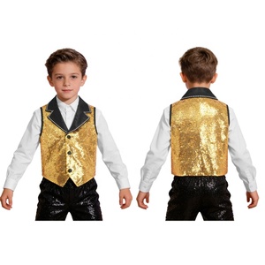 Gilet à Paillettes pour Garçons, Veste de Cérémonie à Revers Pointus, Ornée de Clous, en Satin Noir, pour Costume de Scène, Personnalisable - Product Image 2
