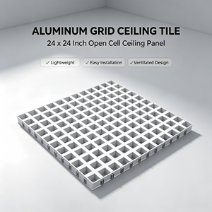 Plaque de plafond en PVC 24 x 24 pouces, grille en nid d'abeille carrée, design minimaliste à encastrer - Product Image 1