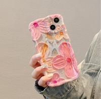Coque de téléphone Blu-ray effet peinture à l'huile florale pour iPhone 16 15 Pro 14 11 12 13 Pro Max, étui scintillant coloré à motif floral mignon pour femmes et filles