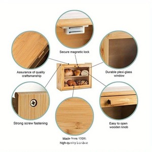 Boîte à pain en bambou avec fenêtre, grande capacité, armoire de rangement de cuisine pour l'exposition du pain, couleur bois naturel, modèle KK5556 - Product Image 2