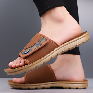 Sandalias Casuales para Hombre, Punta Abierta, Parte Superior de PU con Diseño a Cuadros, Suela de EVA Antideslizante, Suela Suave, para Playa y Verano - Product Image 2