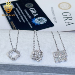 Venta al por mayor de joyería fina de Plata de Ley 925 Vvs <span class=keywords><strong>Moissanite</strong></span> <span class=keywords><strong>4</strong></span> Hojas de Trébol collar de la suerte para las mujeres de oro 18K personalizado - Product Image 2