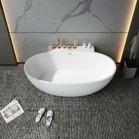 Baignoire autoportante ovale de luxe moderne en pierre artificielle avec fonction de trempage, drain intégré, écologique, taille adulte pour salle de bain