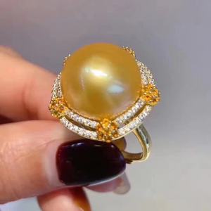 Anillo de Perlas de Agua de Mar de Nanyang, Color Natural Original, Plata Pura Japonesa S925, 14-13 mm, Redondo, Sin Defectos, Anillo de Moda - Product Image 2