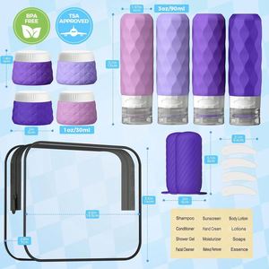 Ensemble de 16 flacons de voyage personnalisables avec logo, approuvés, étanches, avec manchons élastiques, pour articles de toilette et cosmétiques (violet) - Product Image 2