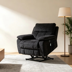 Sillón <span class=keywords><strong>Reclinable</strong></span> Eléctrico de Chenilla <span class=keywords><strong>Gris</strong></span> Oscuro para Personas Mayores, Reclinación Completa, Masaje de 8 Puntos, Calefacción, Control Remoto, Puerto USB, Doble Lateral - Product Image 1