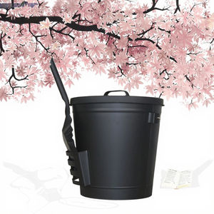 Seau à cendres et charbon de bois en fer galvanisé noir moderne avec couvercle, pour foyer, utilisation intérieure, personnalisable - Product Image 3