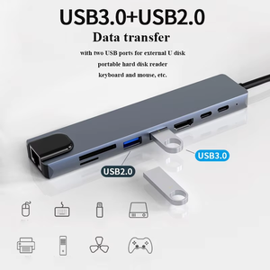 Alta calidad 8-en-1 <span class=keywords><strong>USB</strong></span> Tipo C Hub Adaptador multipuerto Hub Dock 8-en-1 <span class=keywords><strong>USB</strong></span> Tipo C Hub con 4K HDTV <span class=keywords><strong>HDMI</strong></span> <span class=keywords><strong>USB</strong></span> 3,0 SD PD Carga - Product Image 6