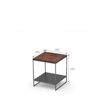 Table basse moderne en bois massif avec structure métallique et étagère ouverte en bois, meubles pour salon et appartement
