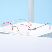 Lunettes de lecture Anti-lumière bleue pour femmes, bord en diamant, élégantes, mode, sans monture, monture en or, verres roses