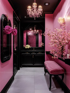 Système de dressing moderne haut de gamme sur mesure <span class=keywords><strong>en</strong></span> <span class=keywords><strong>bois</strong></span> noir et rose, avec rangement DIY grande capacité - Product Image 5