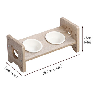Mangkuk anjing ditinggikan bambu dan kayu mangkuk hewan peliharaan tinggi makanan kucing dan anjing dan dudukan air tempat makan hewan peliharaan dengan dua mangkuk - Product Image 1