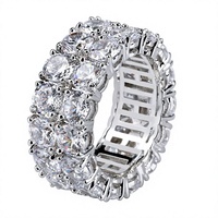 Kirin 2-reihiger Zirkonia-Bandring für Herren und Damen, 14K vergoldetes Messing, 9mm breit, Iced-Out Eternity, Größen 6-12, OEM ODM