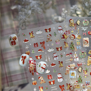 TSZS 2025 Christmas Bear Bell Nail Art Sticker autoadhesivo lindo <span class=keywords><strong>Navidad</strong></span> corona arco Nail Art calcomanías encantos para <span class=keywords><strong>uñas</strong></span> - Product Image 3