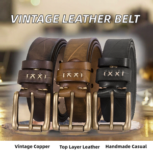 Vintage Copper Buckle Handcrafted Trendy Individualistic Breathable Durable Eco-Friendly Top Layer <b>Belt</b> Genuine Leather <b>Belt</b> - Product Image 2