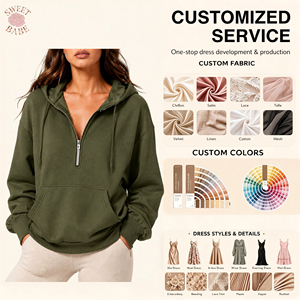Hot Selling Women Hoodie, <b>Half</b> <b>Zip</b> Drawstring Long Sleeve Pocket Loose Casual <b>Ladies</b> Hooded <b>Sweatshirt</b> - Product Image 1