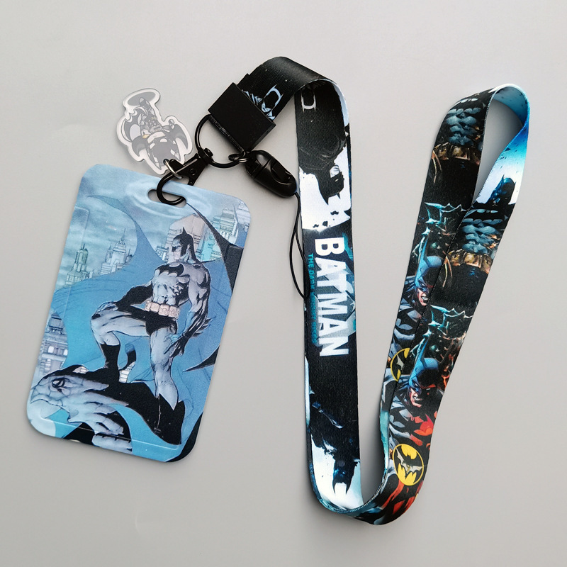 Anime Cool Cartoon Marvel Bat Man Card Holder Student ID Name Badge Card Case Accessories Anti-Lost Bus Card Cover Satin Lanyard Image 5