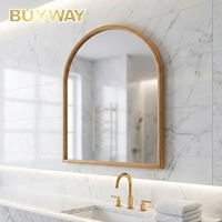 Miroir de salle de bain arqué de luxe avec cadre en bois de Zelkova massif, laque transparente écologique, miroir de vanité pour la décoration moderne des salles de maquillage