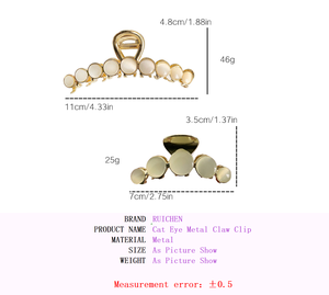 Grande <span class=keywords><strong>pince</strong></span> à cheveux perle oeil de chat pour femmes Style coréen <span class=keywords><strong>pince</strong></span> à mâchoires en métal doré pour cheveux épais en gros pour un usage quotidien - Product Image 2