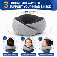 Oreiller de voyage ergonomique en mousse à mémoire de forme en U pour le cou, coussin d'avion avec support menton, accessoires portables pour le sommeil en vol