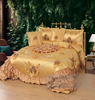 Ensemble de literie de luxe pour mariage, couleur crème café, avec couvre-lit brodé à volants et édredon