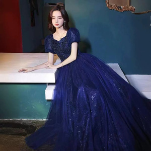Blue Ball Gown Evening Dress Sweetheart Neckline Empire Waist Vintage Embroidered Organza Formal Wear for Banquets and Events - Product Image 1