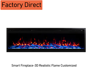 Cheminée électrique intelligente de <span class=keywords><strong>60</strong></span> pouces avec contrôle Wi-Fi, flamme LED, 10 000-19 999 BTU/h, chauffage pour 400 pieds carrés, noire, murale, pour hôtel, version anglaise - Product Image 2