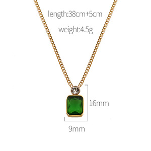 European Style <b>Emerald</b> Pendant <b>Necklace</b> Gold Plated Geometric Design Everyday Wear - Product Image 4