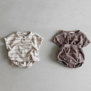 Conjunto de Dos Piezas para Bebé Niño, Estilo Casual Occidental, Traje a Rayas, Camiseta de Manga Corta y Pantalones Cortos de Algodón para Verano - Product Image 5
