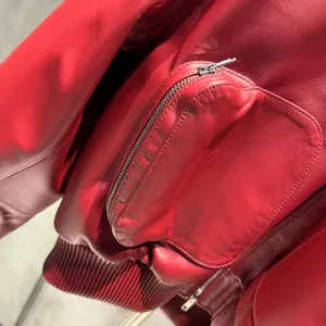 Cappotto di Lusso in Vera Pelle di Pecora a Maniche Lunghe per Primavera e Autunno, Giacca <span class=keywords><strong>Bomber</strong></span> da <span class=keywords><strong>Donna</strong></span> con Tasche - Product Image 5