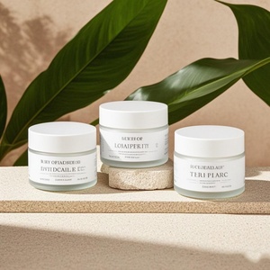 Matte White Glass <b>Jars</b> for Cosmetic Cream <b>Empty</b> Skincare 50g 60g Frosted Luxury Round Cosmetic Glass Body Cream <b>Jar</b> - Product Image 1