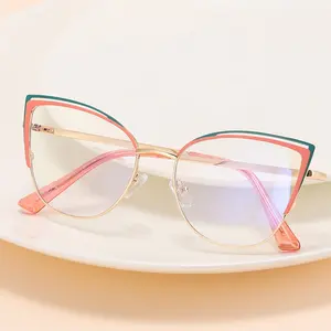 Metalen Optische Frames Schattige Cat Eye Computer Bril Oversized Anti Blauw Licht Driehoek Optische Bril Gekleurde Monturen Vrouwen