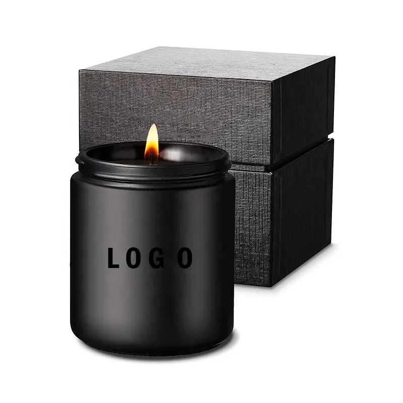 Metal kapaklı boş mat siyah beyaz mum kavanozu 8oz cam high-end hediye kutusu ve logosu