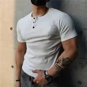 Europa e nos Estados Unidos cor sólida T-shirt dos homens novo verão tudo de manga curta Henry camisa casual dos homens T-shirt