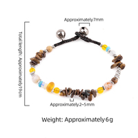 Bracelet tressé ajustable en argent avec perles de pierres naturelles, fait main, style bohème, avec breloque clochette, pour femme