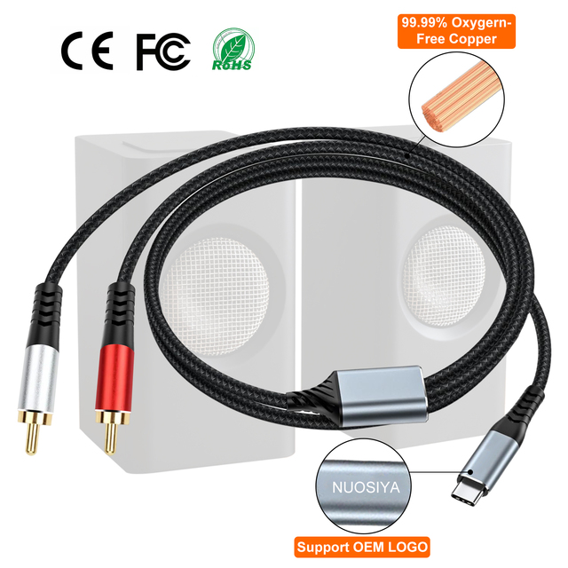 2026 New Fashion USB C to 2 Male RCA Audio Stereo Cable Mobile Phone Gold Plated Plug Type-C to 2 Rca Y Splitter Adapter Cable