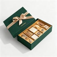 Boîte cadeau de luxe verte à deux pièces avec logo personnalisé, ruban en satin, insert en velours, emballage rigide en gros