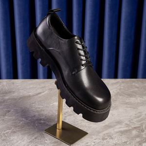 Chaussures Derby noires pour hommes - Basses, pour le travail et les déplacements, à bout carré, semelle épaisse, rehaussantes, légères, respirantes, antidérapantes, style britannique décontracté - Product Image 3