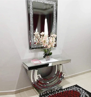 Meuble de salon, table console avec miroir, table console en diamant écrasé avec miroir