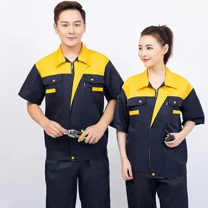 Mens Women Workwear Mechanical Workshop Uniform Two Tone Mechanic Work Shirt Engineer Worker Plus Size Tops Summer Clothes