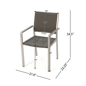 DB Cape Coral 2-Piece Set of <b>Grey</b> Outdoor Wicker Dining Chairs with Aluminum <b>Frames</b> - Product Image 4