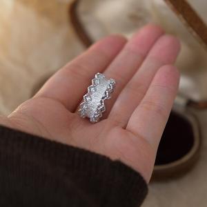 S925 Pure Silver Vintage Hollow Lace Striped <b>Ring</b> for Women Fashionable Antique Style Inlay Delicate and Cool <b>Opening</b> <b>Ring</b> - Product Image 4