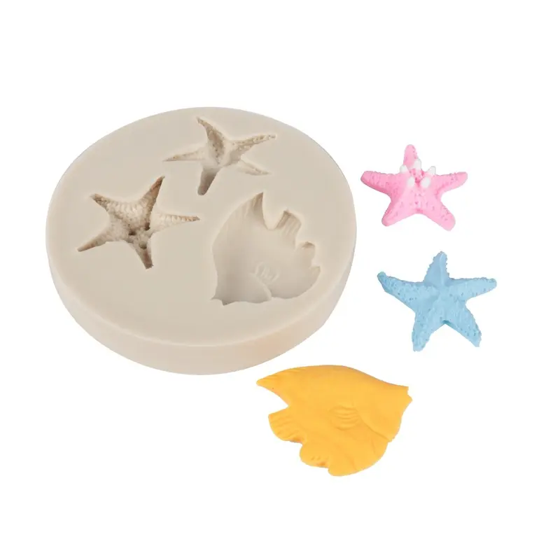 Venta caliente estrella de mar forma de concha molde epoxi silicona de grado alimenticio fácil de liberar y sin olor para hacer fondant pastel decoración molde