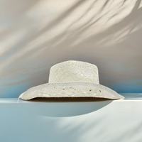 Chapeaux de cowboy en paille blanche personnalisés en gros avec corde en coquillage, style bohème, pour la plage, les vacances d'été et les fêtes pour adultes