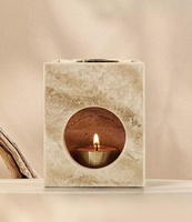Diffuseur de Cire et d'Huiles Essentielles en Travertin Stonekocc avec Pièces Métalliques, Brûleur de Parfum et Porte-Encens à Bougies