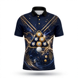 Polo de billard pour homme à imprimé numérique, manches courtes, style décontracté et sportif, avec motif boule de snooker et motif éclair - Product Image 3